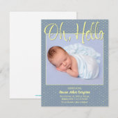 Carte d'annonce de naissance Baby Oh, Hello Flat (Devant / Derrière)
