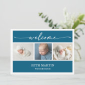 Carte d'annonce de naissance bébé collage photo ca (Debout devant)