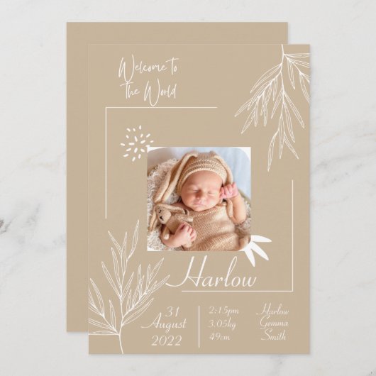 Carte d'annonce de naissance Bienvenue dans le mon (Devant / Derrière)