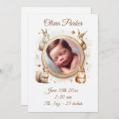 Carte d'annonce de naissance d'animaux de la forêt (Devant / Derrière)