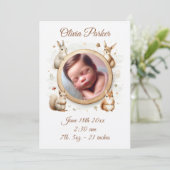 Carte d'annonce de naissance d'animaux de la forêt (Debout devant)