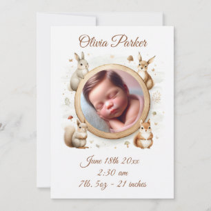 Carte d'annonce de naissance d'animaux de la forêt