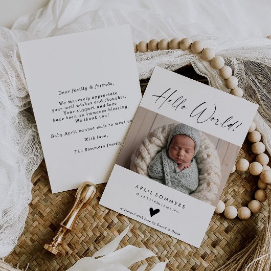 Carte d'annonce de naissance de bébé avec photo He