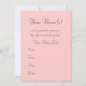 Carte d'annonce de naissance de bébé fille (Dos)