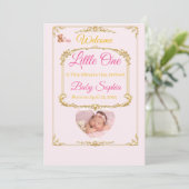 Carte d'annonce de naissance de bébé fille à l'our (Debout devant)