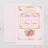Carte d'annonce de naissance de bébé fille à l'our (Devant / Derrière)