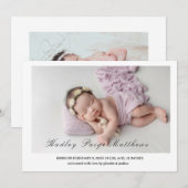 Carte d'annonce de naissance de bébé fille au styl (Devant / Derrière)