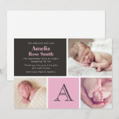 Carte d'annonce de naissance de bébé fille / carte (Devant / Derrière)