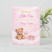 Carte d'annonce de naissance de bébé fille Ourson (Debout devant)