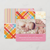 Carte d'annonce de naissance de bébé fille Patchwo (Devant / Derrière)