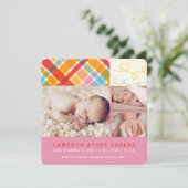 Carte d'annonce de naissance de bébé fille Patchwo (Debout devant)