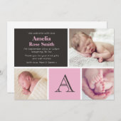 Carte d'annonce de naissance de bébé fille / remer (Devant / Derrière)