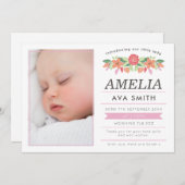 Carte d'annonce de naissance de bébé fille / remer (Devant / Derrière)