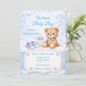 Carte d'annonce de naissance de bébé garçon Ourson (Debout devant)