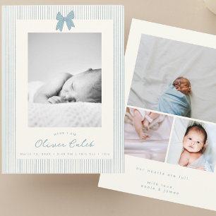 Carte d'annonce de naissance de bébé garçon rayée