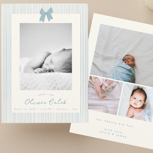 Carte d'annonce de naissance de bébé garçon rayée