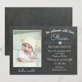 Carte d'annonce de naissance de bébé garçon / reme (Devant / Derrière)