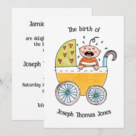 Carte d'annonce de naissance de bébé mignon dans u (Devant / Derrière)