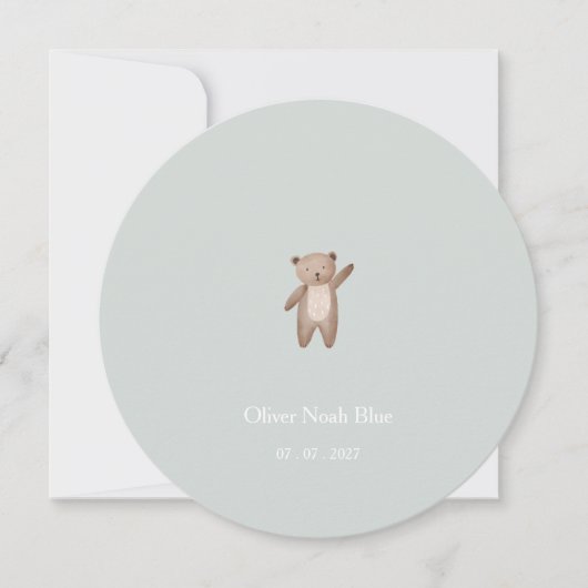 Carte d'annonce de naissance de bébé ours mignon. (Devant)