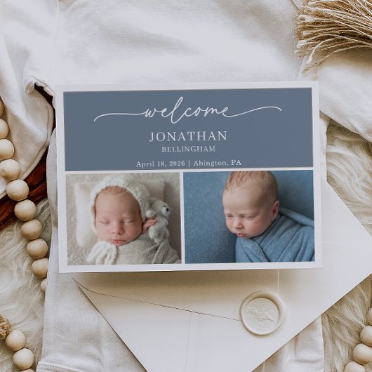 Carte d'annonce de naissance de bébé photo bleu ar