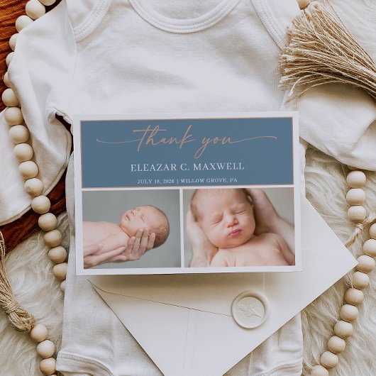 Carte d'annonce de naissance de bébé photo bleu ar