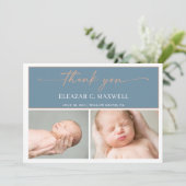 Carte d'annonce de naissance de bébé photo bleu ar (Debout devant)