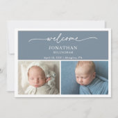Carte d'annonce de naissance de bébé photo bleu ar (Devant)