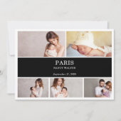 Carte d'annonce de naissance de bébé simple noir e (Devant)