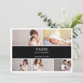 Carte d'annonce de naissance de bébé simple noir e (Debout devant)