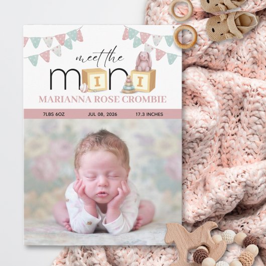 Carte d'annonce de naissance de Mini Rose bébé