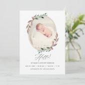 Carte d'annonce de naissance en verdure rustique h (Debout devant)