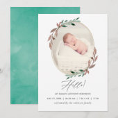 Carte d'annonce de naissance en verdure rustique h (Devant / Derrière)