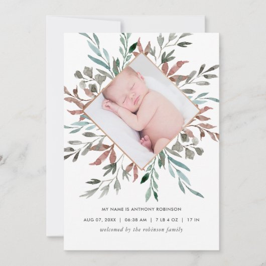 Carte d'annonce de naissance en verdure rustique h (Devant)