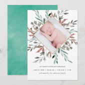 Carte d'annonce de naissance en verdure rustique h (Devant / Derrière)