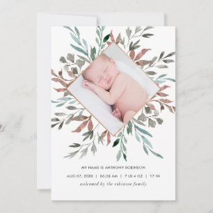 Carte d'annonce de naissance en verdure rustique h