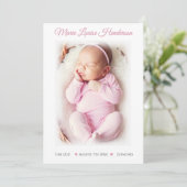 Carte d'annonce de naissance fille rose et blanc (Debout devant)