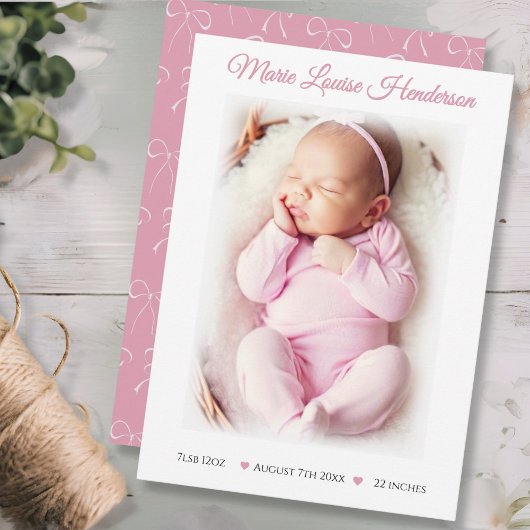 Carte d'annonce de naissance fille rose et blanc