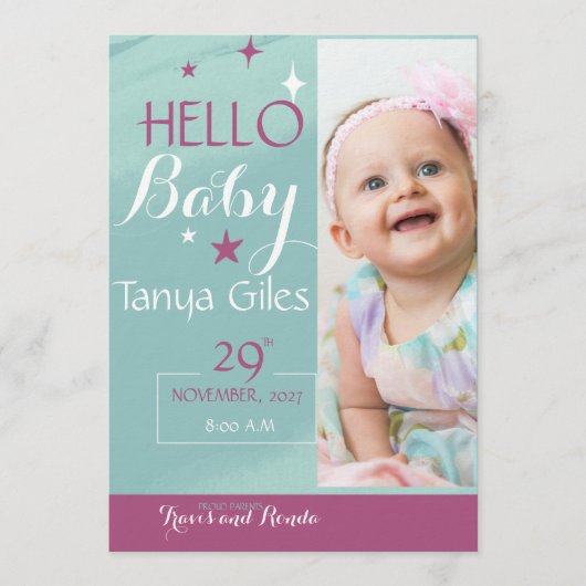 Carte d'annonce de naissance Hello Baby (Devant)