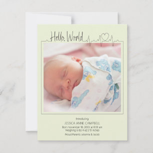 Carte d'annonce de naissance Hello, World Baby