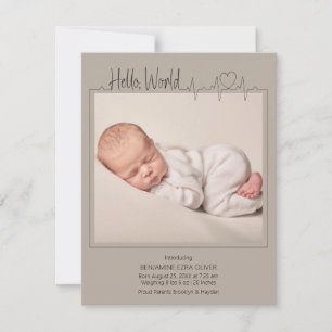 Carte d'annonce de naissance Hello, World Baby