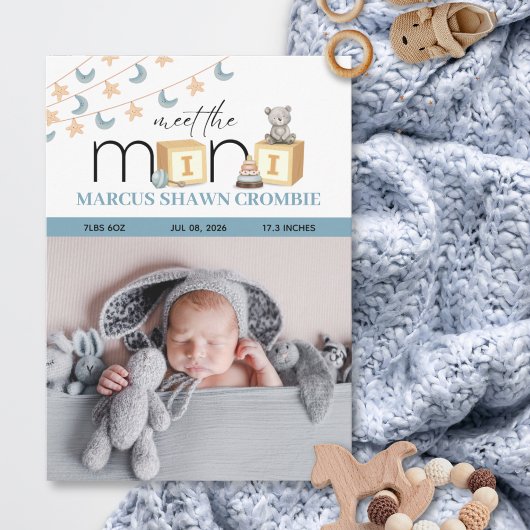 Carte d'annonce de naissance Mini Bleu Bébé