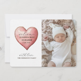 Carte d'annonce de naissance moderne avec cœur pou