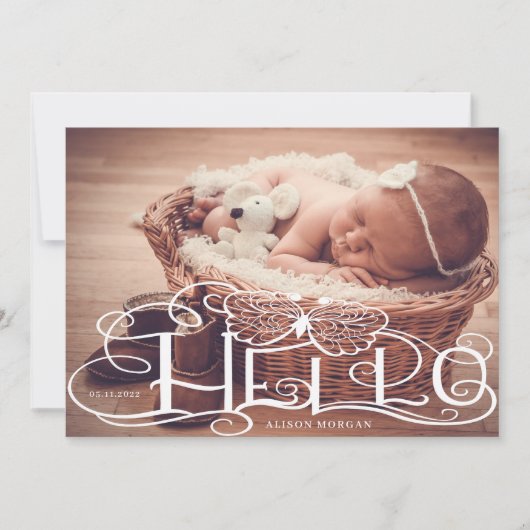 carte d'annonce de naissance papillon écriture rus (Devant)