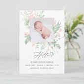 Carte d'annonce de naissance Pastel Blush Greenery (Debout devant)