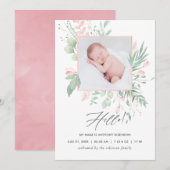 Carte d'annonce de naissance Pastel Blush Greenery (Devant / Derrière)