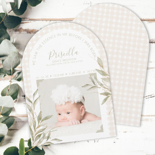 Carte d'annonce de naissance photo à carreaux reli