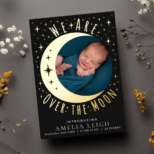 Carte d'annonce de naissance photo adorable « Over