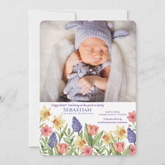 Carte d'annonce de naissance photo de printemps de (Devant)