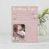 Carte d'annonce de naissance plate de journal mode (Debout devant)