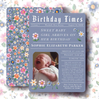 Carte d'annonce de naissance plate de journal mode